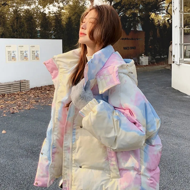 Colorful Tie-dye Winter Jacket For Women