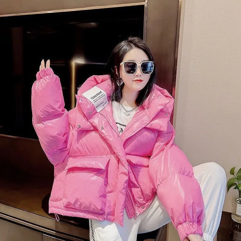 Chic Womens Oversized Pink Puffer Jacket