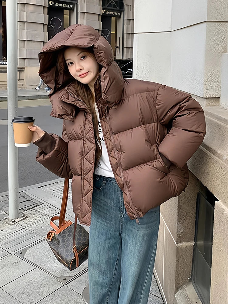 cozy brown jacket outer / 大人s（mom） Cozy Brown Hooded Puffer Jacket For Women on Luulla