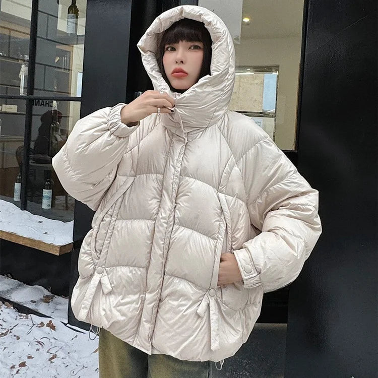 Cozy Winter Oversized Hooded Puffer Jacket Beige E on Luulla