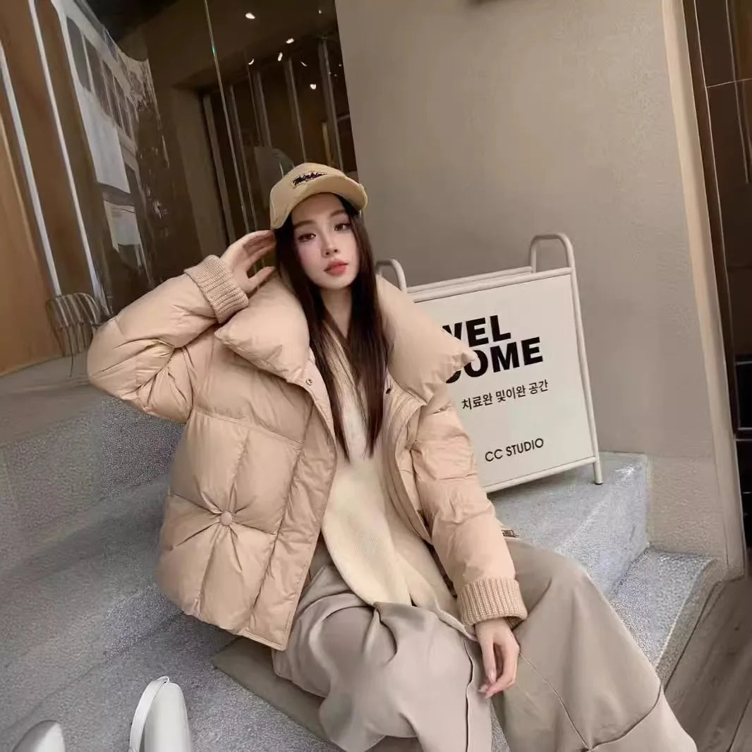 Women s Jacket Winter Coats Fashion Loose Stand Collar Thickened Short Down Coats White Duck Dow on Luulla
