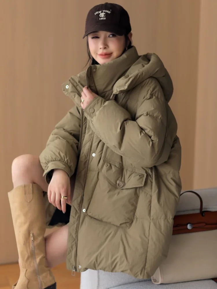 Women s Warm Casual Loose Hooded Duck Down Puffer Jacket