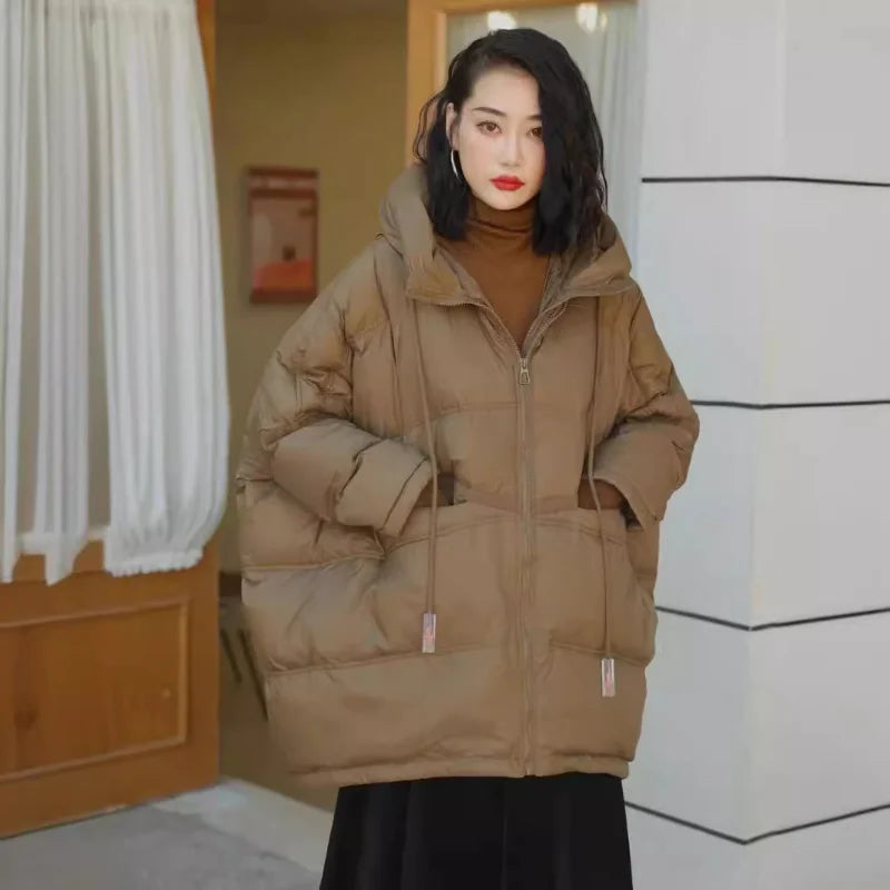 Stylegoing Lady Jackets Casual Loose Oversized Down Jacket Ladies White Duck Coat Autumn Winter Warm Hood Korean Coat Office Women s Jacket