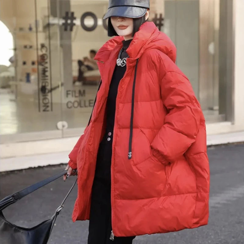 Cozy Red Hooded Puffer Coat for Women
