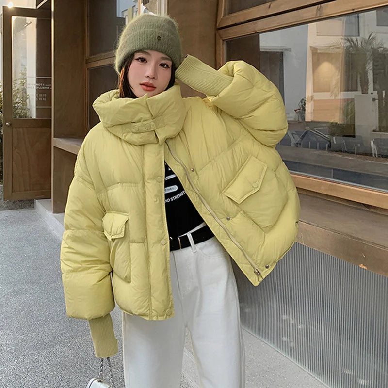 Oversized yellow puffer jacket shop