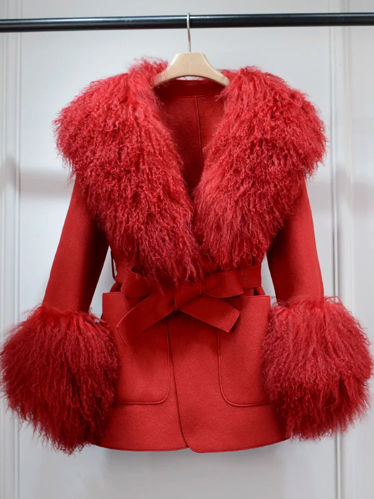 Red faux fur collar on sale