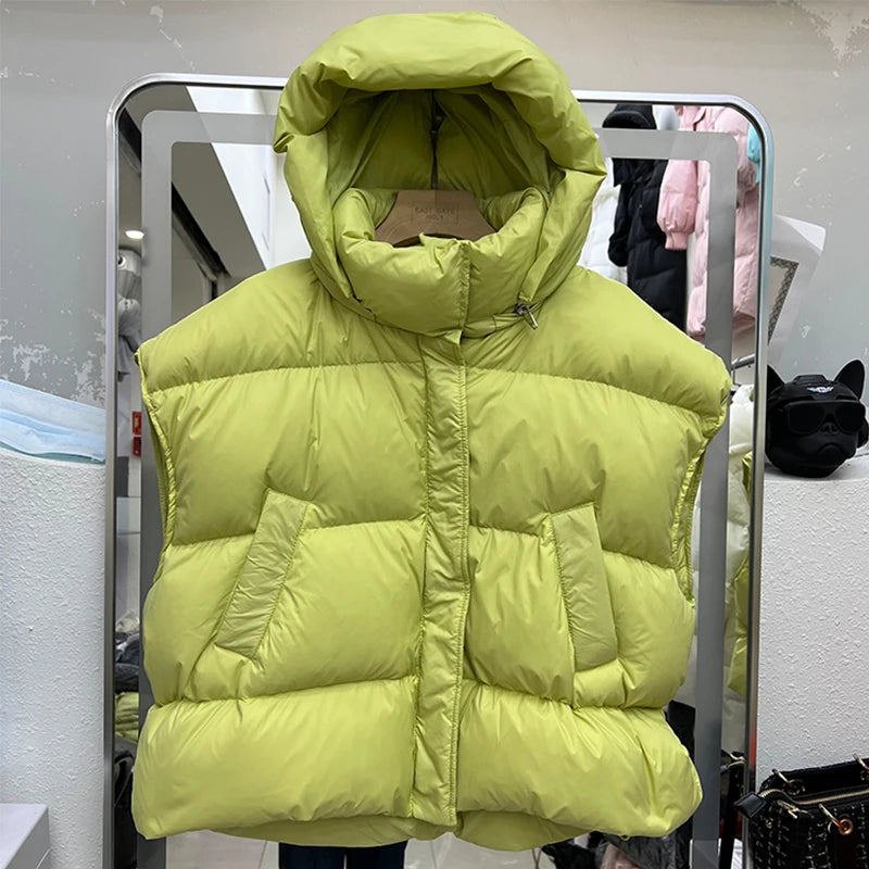 Cozy Lime Green Hooded Puffer Vest on Luulla