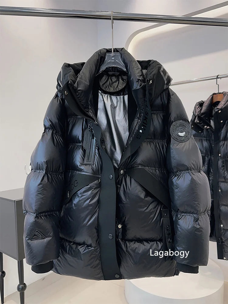 Mens Luxe Black Down Winter Puffer Jacket on Luulla