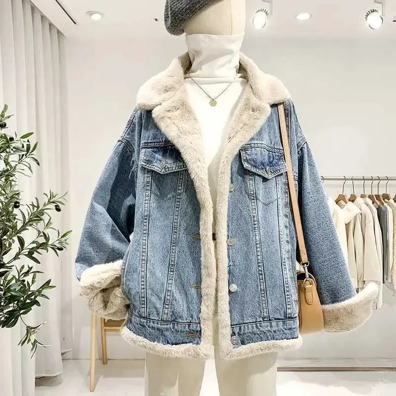Denim jacket with faux fur lining clearance