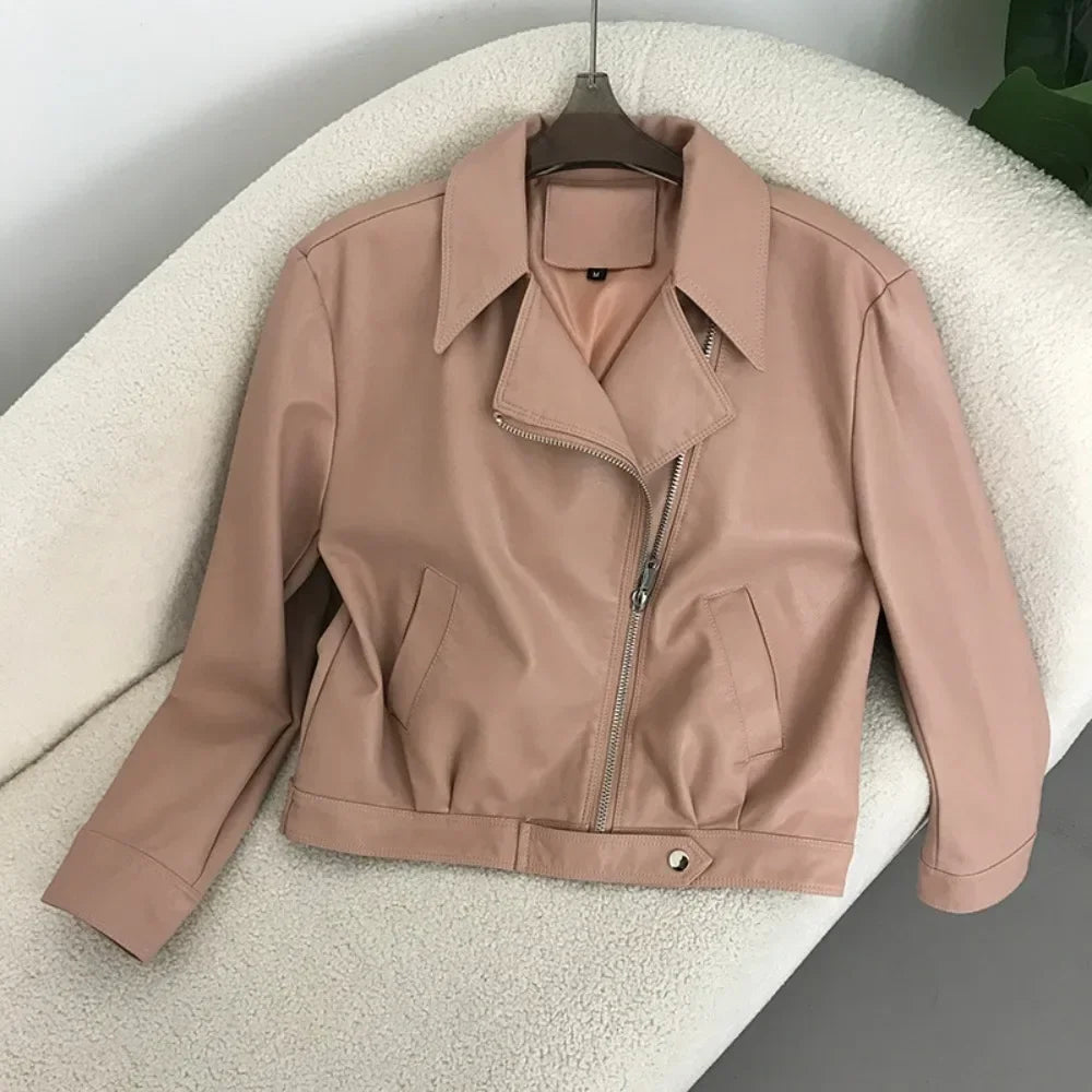 Blush pink faux leather jacket outlet