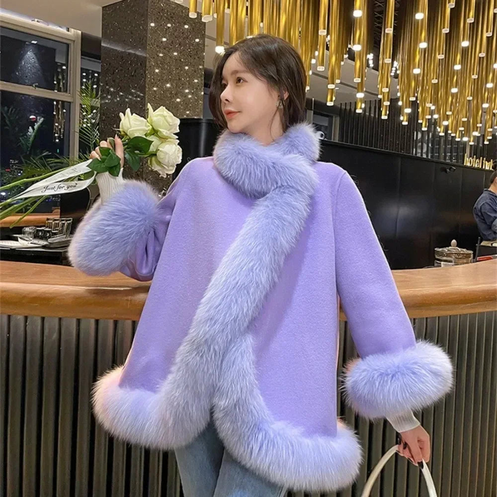 Luxurious Lavender Faux Fur Trimmed Coat