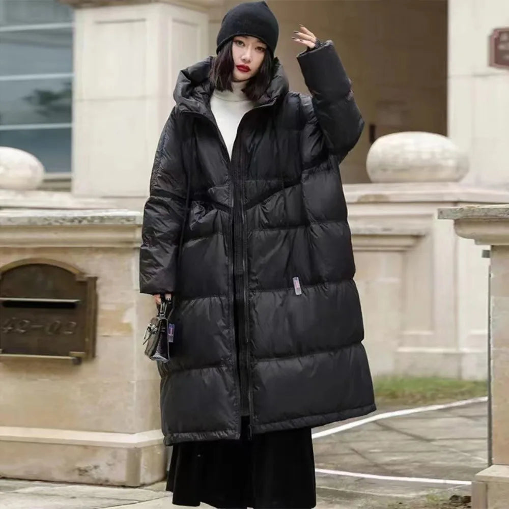 Oversized Black Hooded Winter Down Puffer Jacket on Luulla