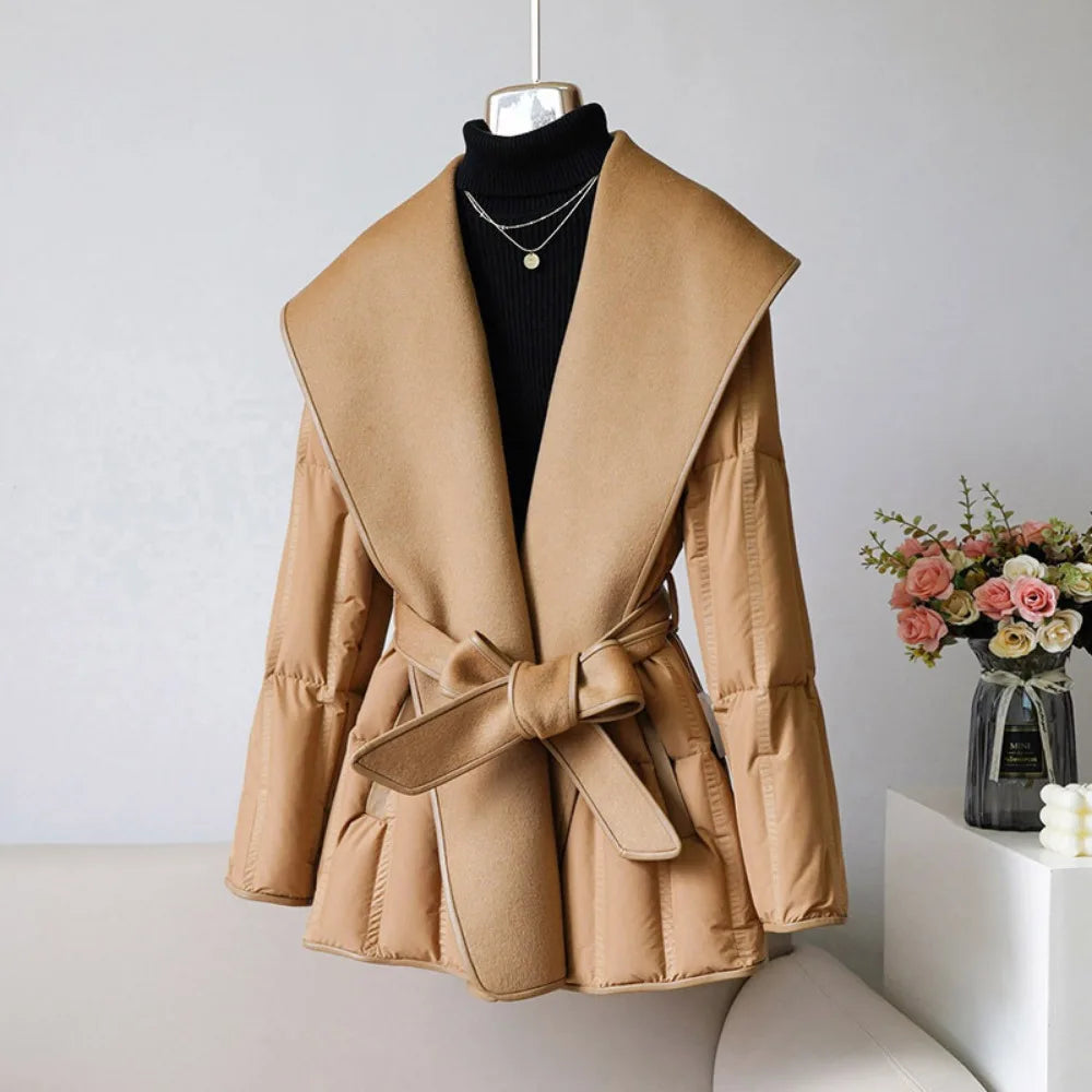 Chic Oversized Belted Camel Coat For Women on Luulla