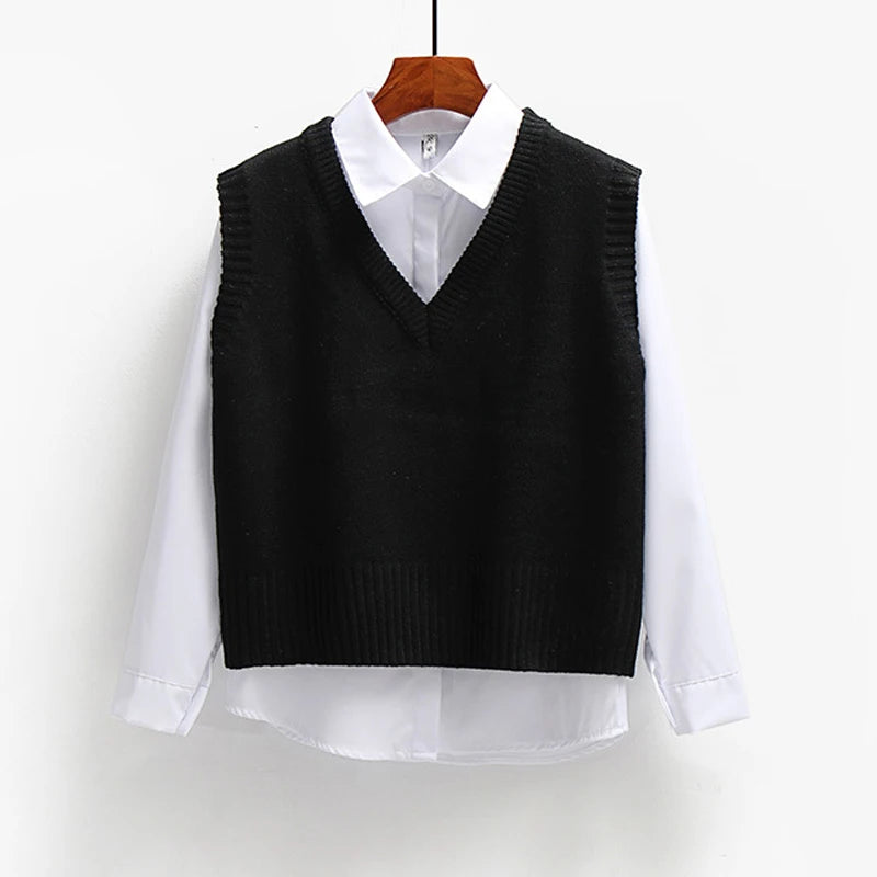 V-Neck Sleeveless Sweater Vest with Pocket