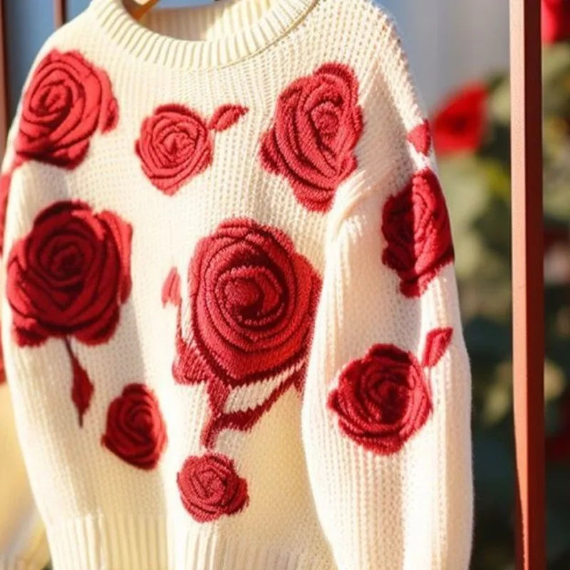 トップス andmary Rosie flower knit tops red ANDMARY】Rosie flower knit tops