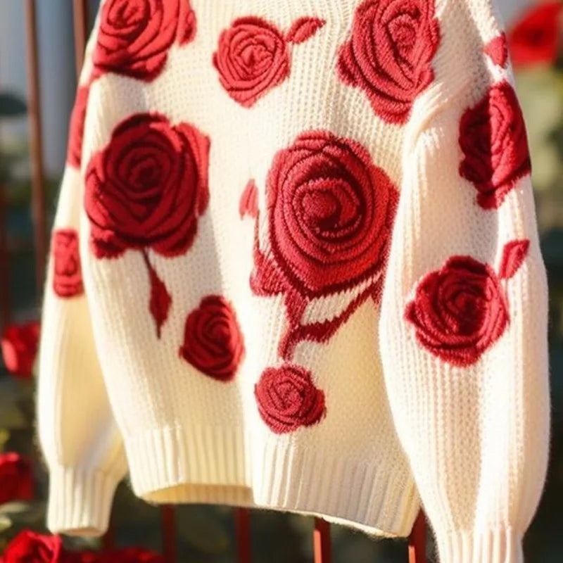 Rosie flower knit tops red ☆新品未開封☆ ANDMARY】Rosie flower knit tops