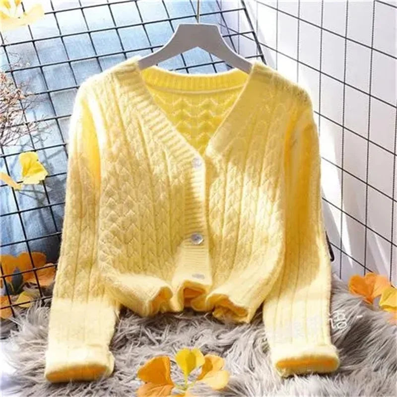 Yellow button up sweater discount