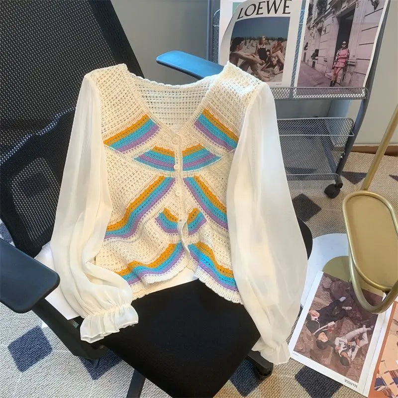 カーディガン FANCY BALLOON CARDIGAN (2COLORS) Dani Chunky Stripe Balloon Sleeve Cardigan | Cara & The Sky