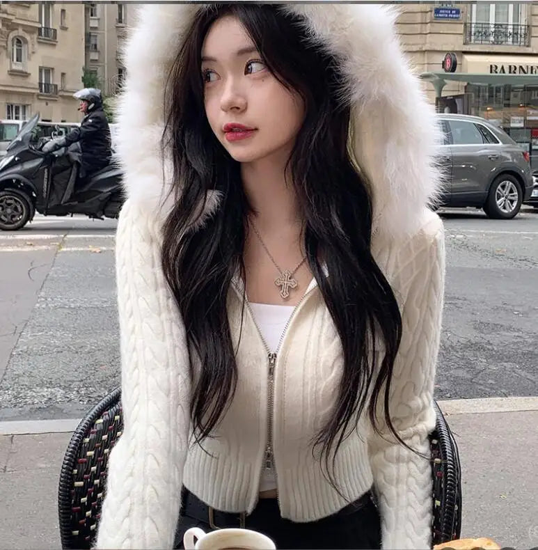 White faux fur hoodie on sale
