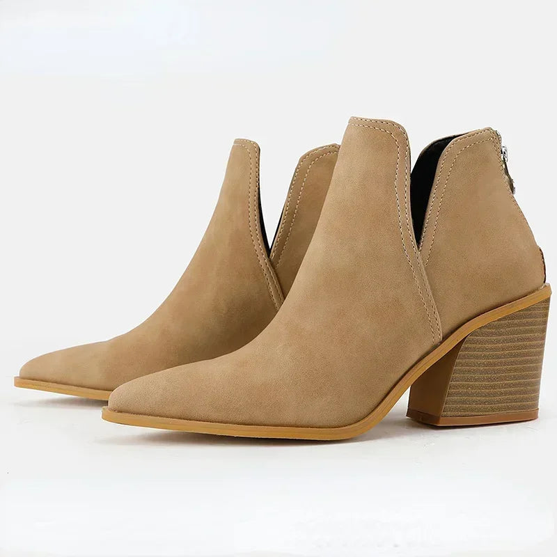 Womens Tan Suede Ankle Boots Block Heel on Luulla display picture 1