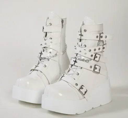 'Mortuary' Gothic Platform Chain Ankles Boots