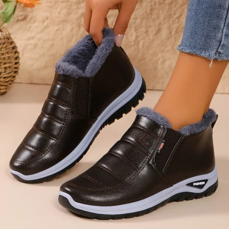 Cozy Fleece-lined Leather Slip-on Winter Shoes on Luulla