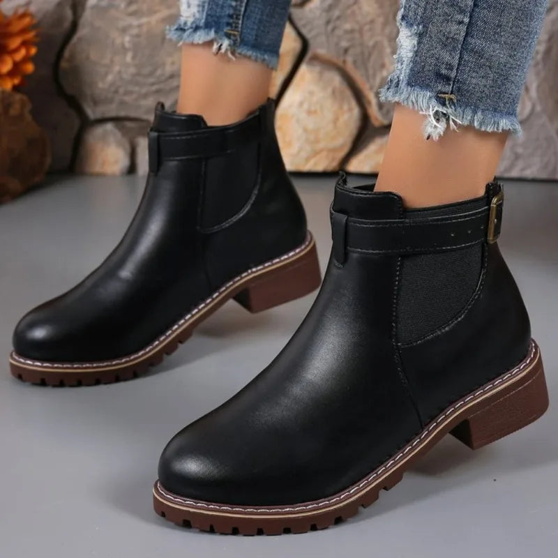 Womens Black Leather Ankle Boots With