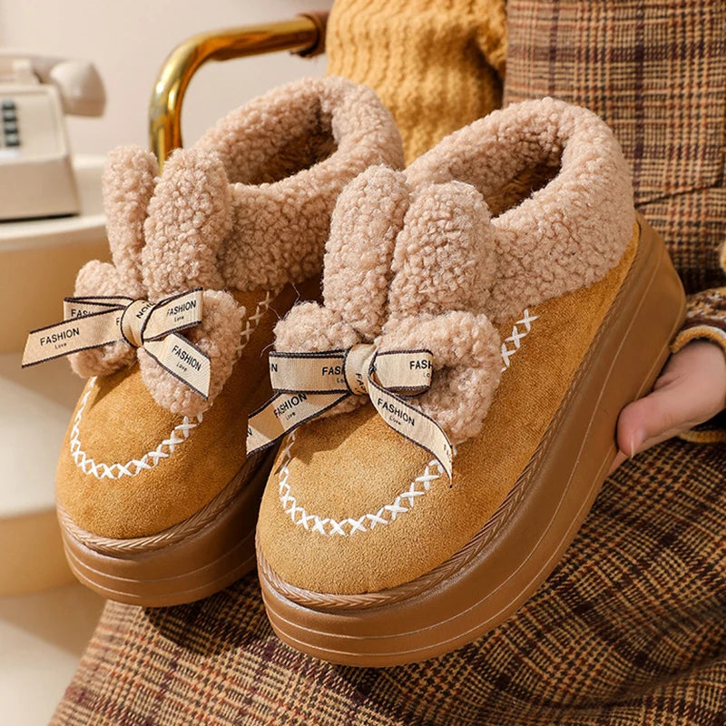 Cozy Fleece Lined Slip-on Bow Winter Shoes
