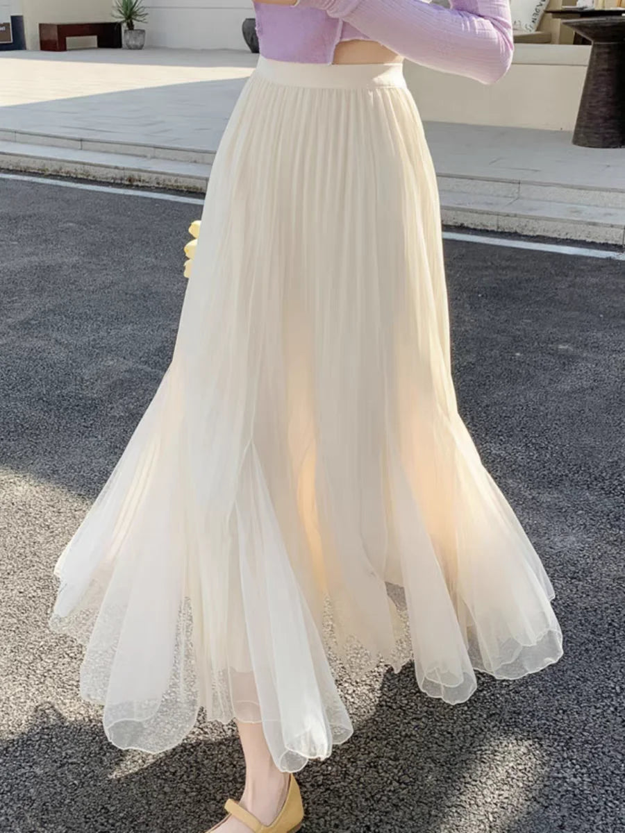 red flowy wrap dress Sleeveless A-line Flowy Tulle Long Flower Girl Dress – DUNTERY UK main image 1
