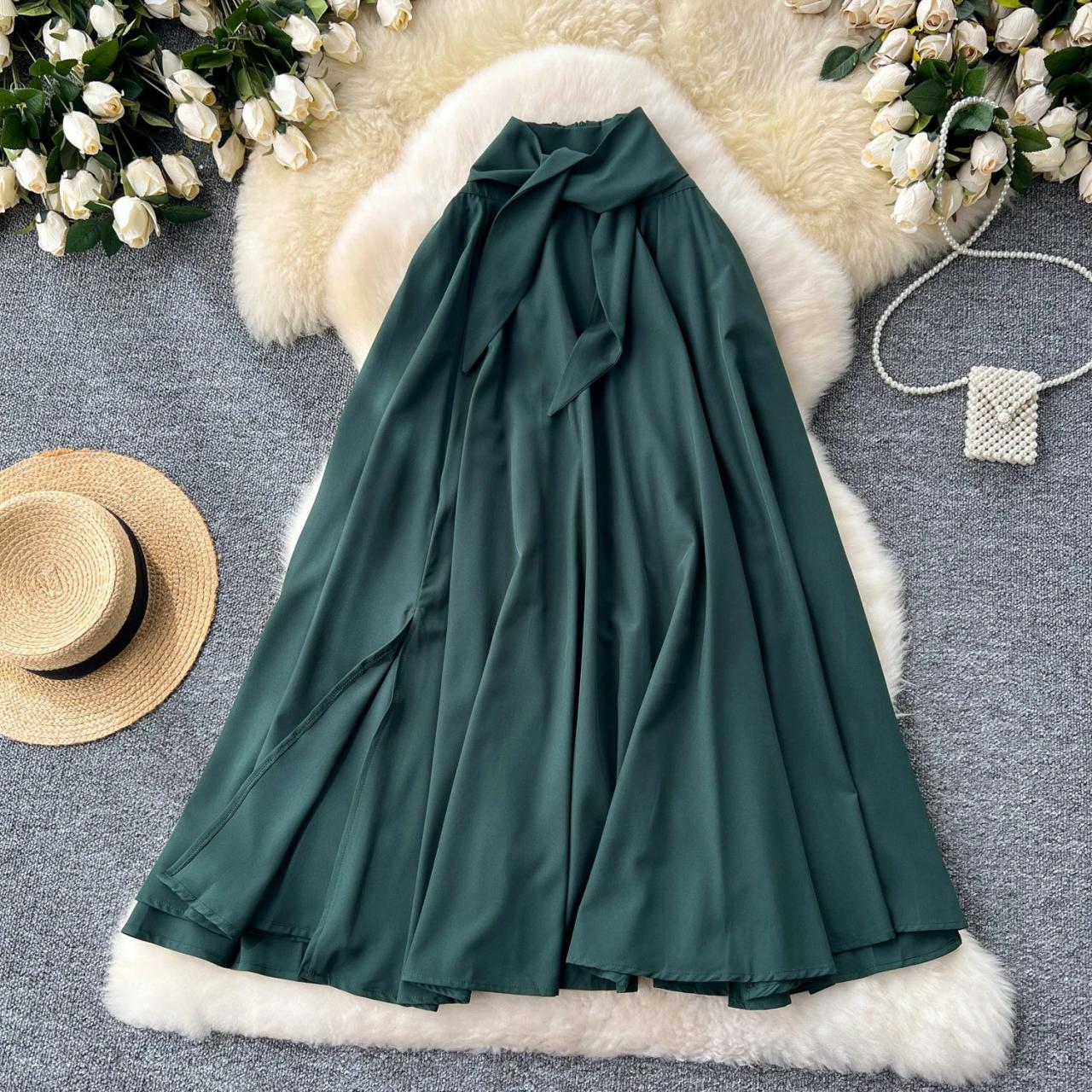 forest green flowy dress Linen Dress, Modest Linen Dress, Green Swing Dress, Linen Maxi Dress,  Shirtwaist Dress, Short Sleeves Dress, Summer Dress, House Dress 5199