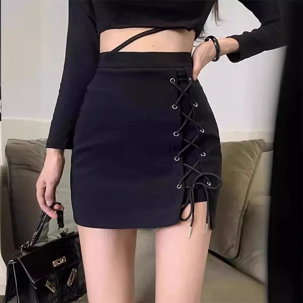 Black Mini Skirt With Lace-up Side Detailing