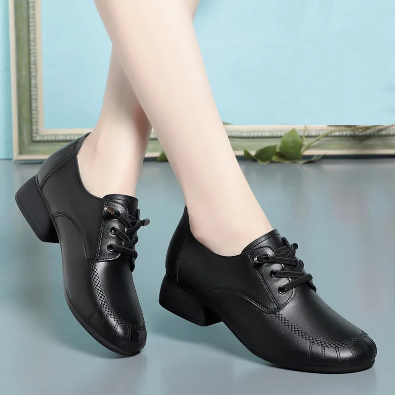 Womens Black Lace-up Comfortable Oxford Shoes
