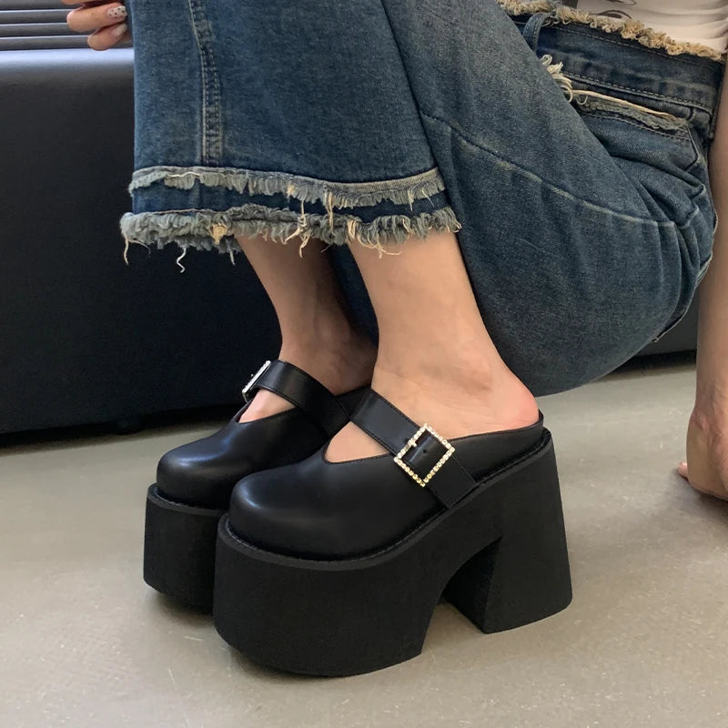 Chunky Black Platform Mules With Buckle Strap on Luulla display picture 1
