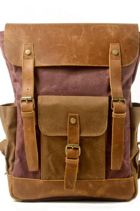 Vintage Waterproof Leather Canvas Backpack