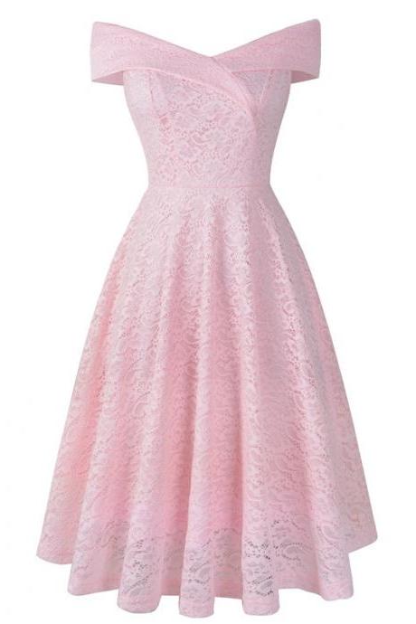Pink Off The Shoulder Lace Party Dresses, Mini Party Dresses