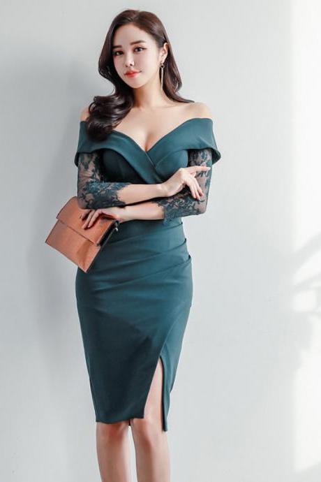 Green Off The Shoulder Sheath Party Dresses, Sexy Party Dresses