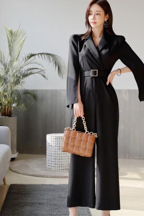 Black Office Lady Jumpsuits With Blet