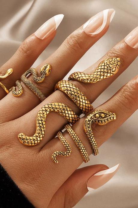Vintage Golden Snake Shape Rings For Women 4pcs/set