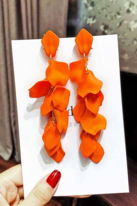 Orange Rose Petals Tassels Earrings For Women