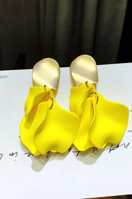Yellow Short Rose Petals Tassels Earrings For Women