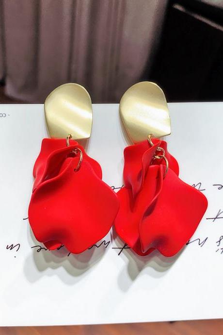 Red Short Rose Petals Tassels Earrings For Women