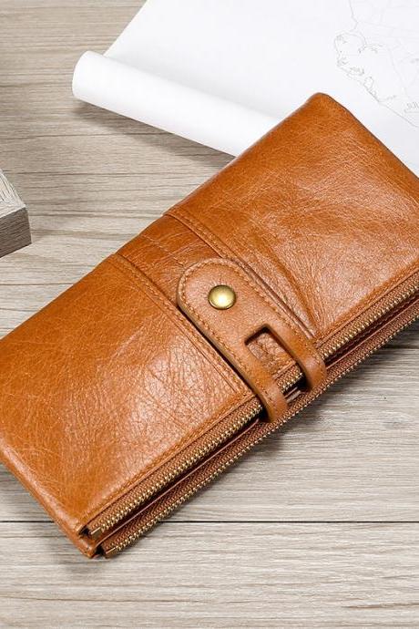Cowhide Double Zipper Leather Wallets For Women