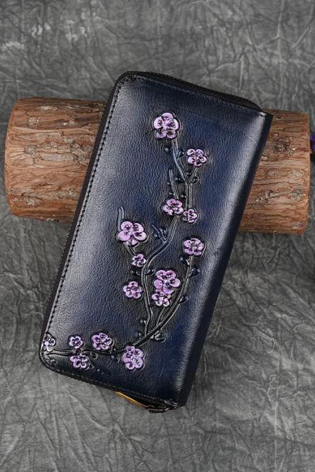 Vintage Plum Blossom Design Leather Wallets For Women