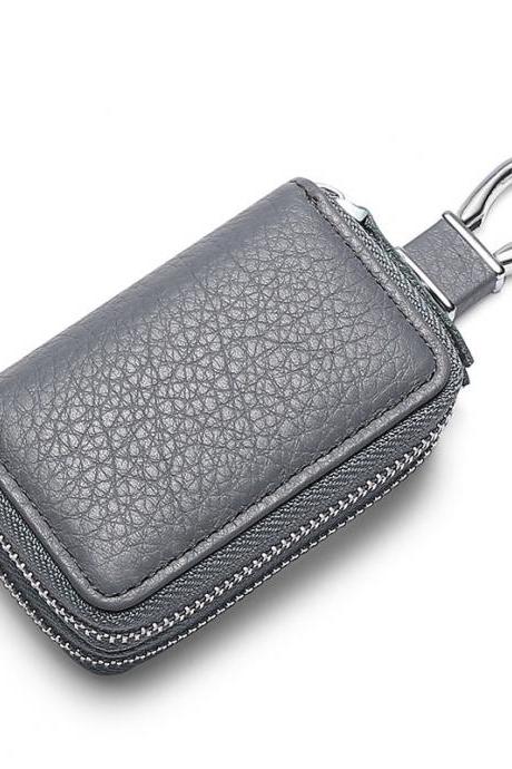 Multi Functional Gray Leather Double Car Keys Cases