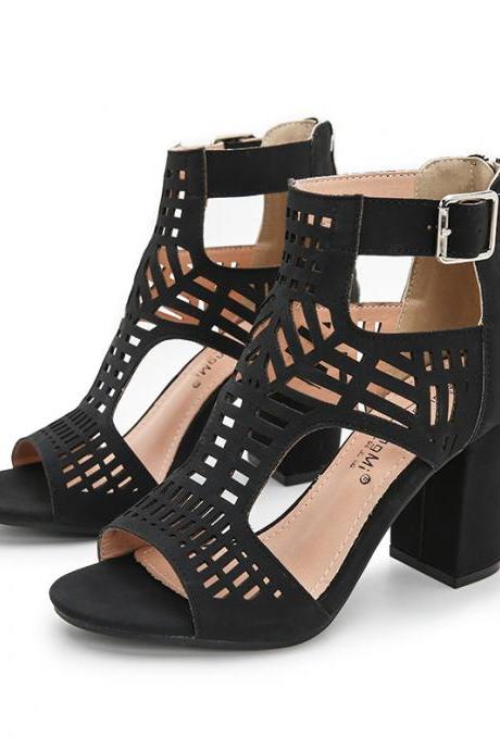 Summer Pu Leather Chunky Heels Sandals For Women