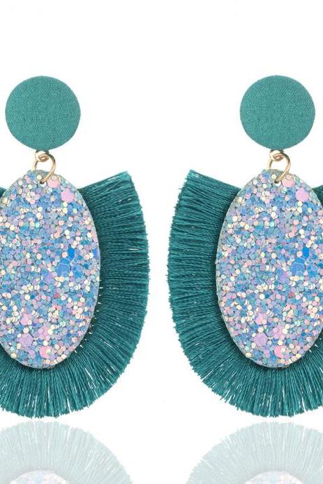 Fashion Water Drop Shaped Tassels Blue Earrings For Women