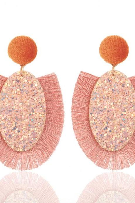 Fashion Water Drop Shaped Tassels Pink Earrings For Women