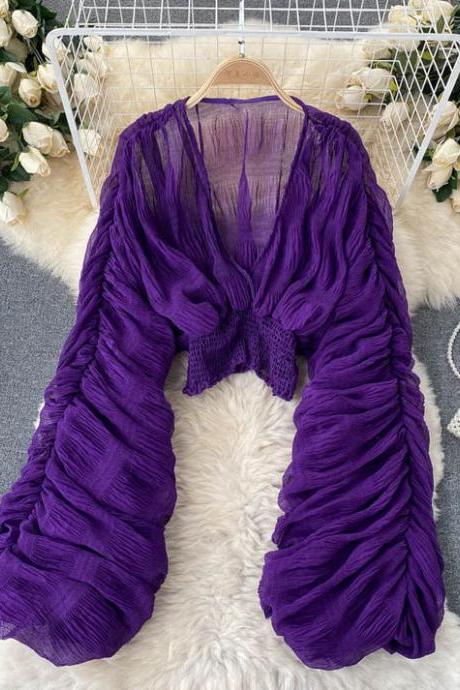 Elegant Royal Purple Pleated Shrug
