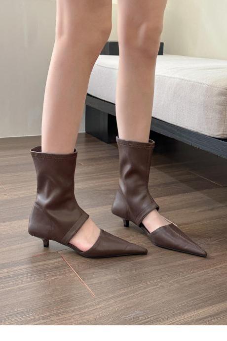 Fashion Summer Brown Pointed Toe Ankle Length Boots