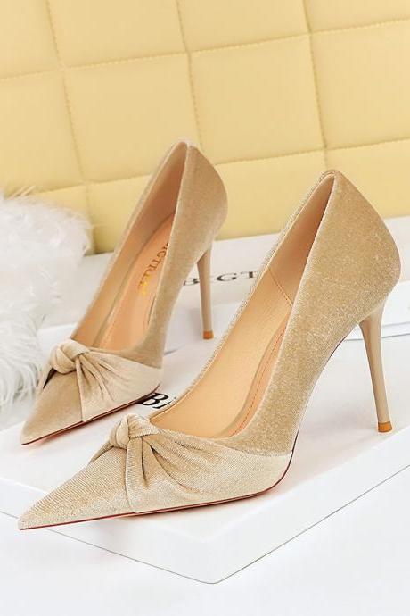 Sexy Gold Velvet Pointed Toe Stiletto Heels
